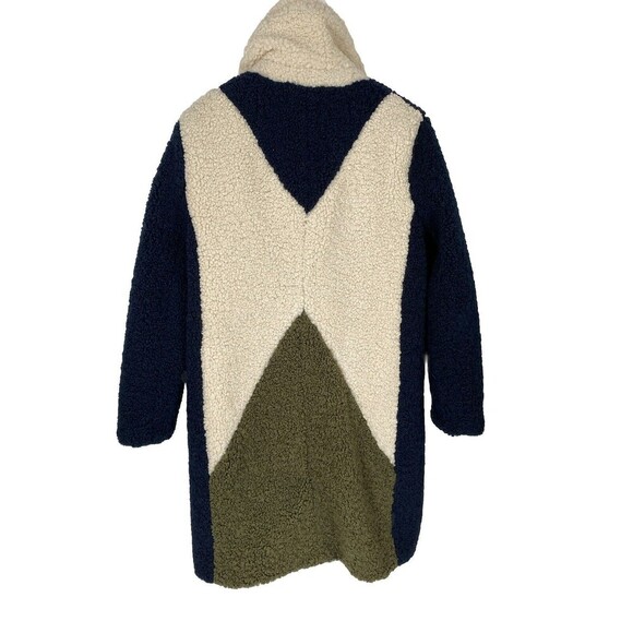 J Crew Colorblock Teddy Sherpa Coat S Cream Green & Blue - Picture 3 of 8